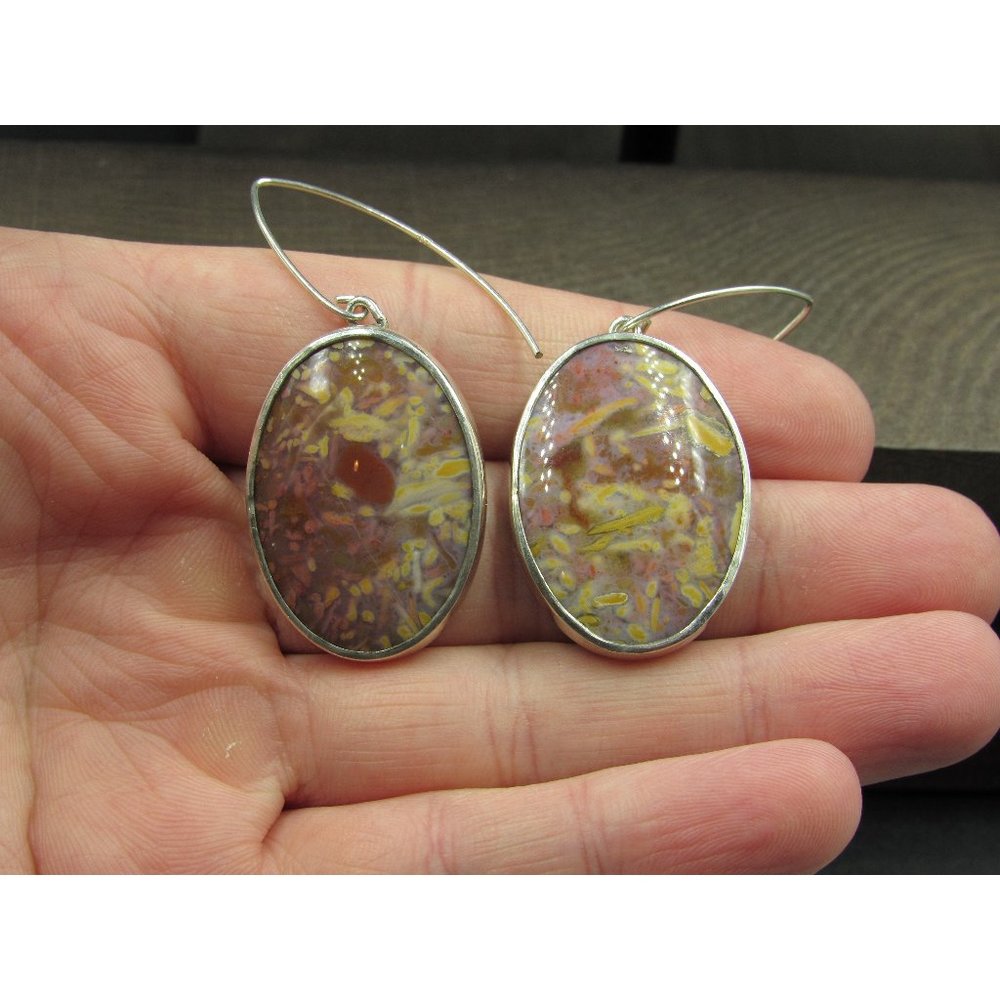 Sterling Silver Large Weird Oval Heavy Stone Earrings Vintage Wedding Engagement